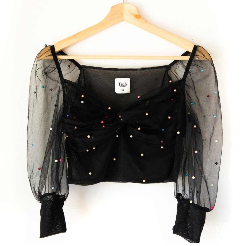 TACH Black Sheer Blouse with Colorful Accents